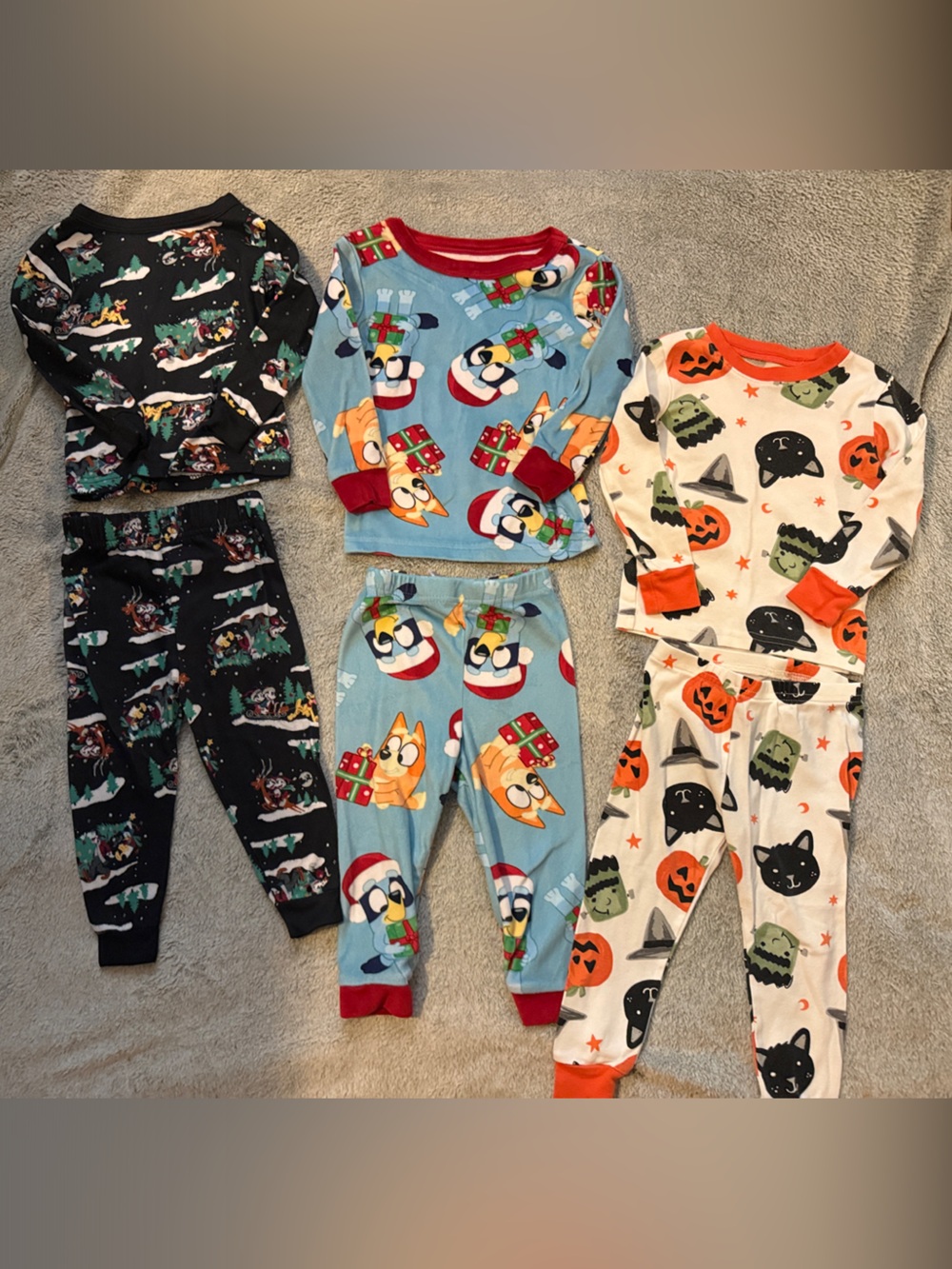 Holiday pajamas Mickey, Bluey, and Halloween